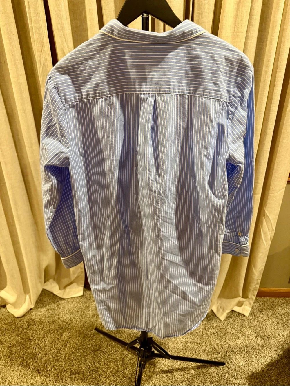 Women's Light Blue Pinstripe Cotton Pajama Shirt